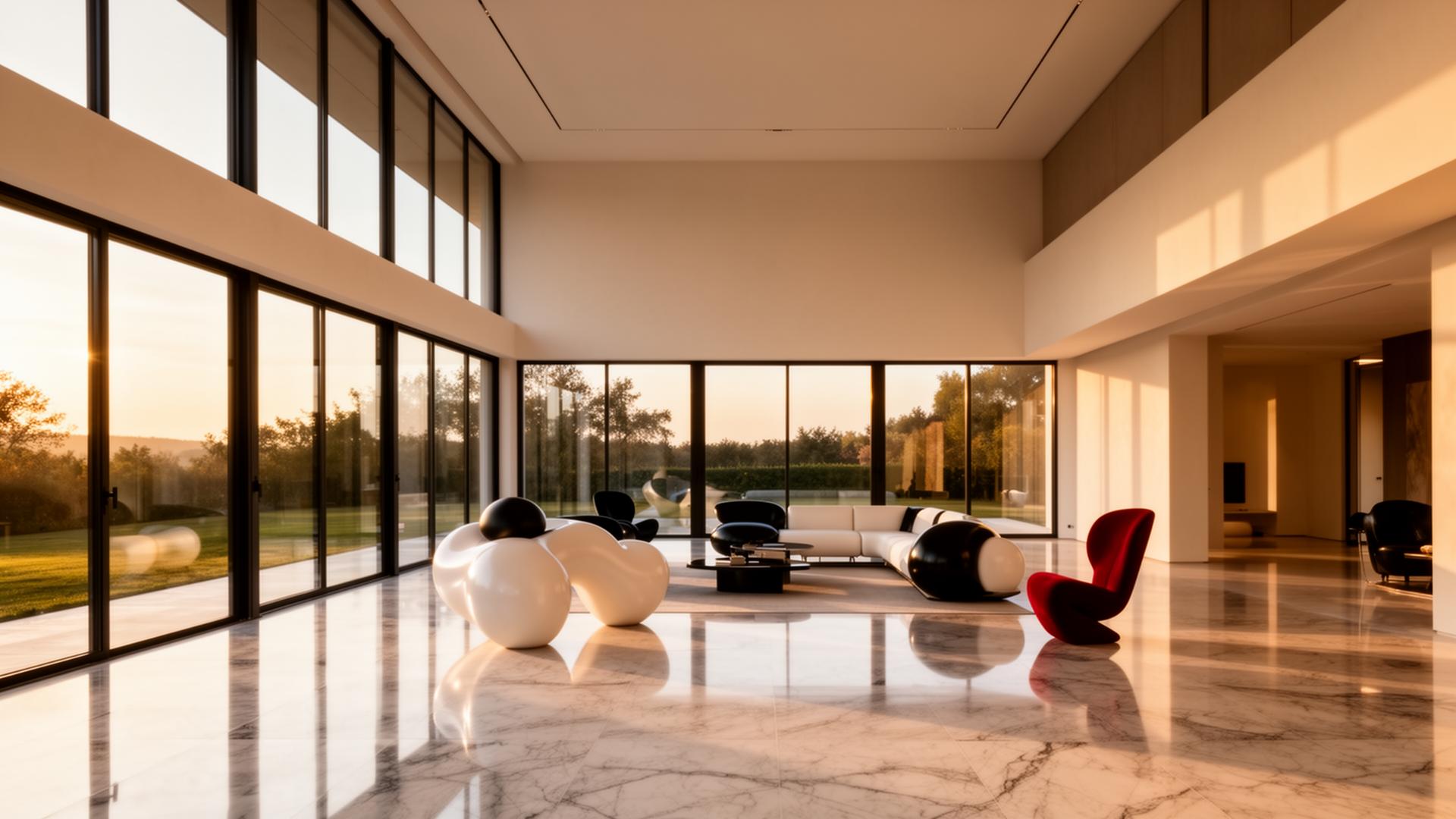 Private estate interior with marble floors and high ceilings
